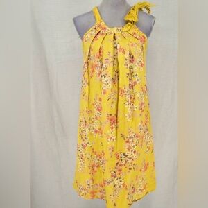 Yellow Floral Midi Dress with Tie-Shoulder